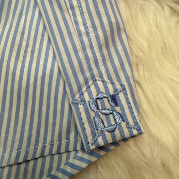 Simkhai Renata Cropped Button Down Shirt Classic Blue Stripe Size XL NWT - Picture 7 of 16